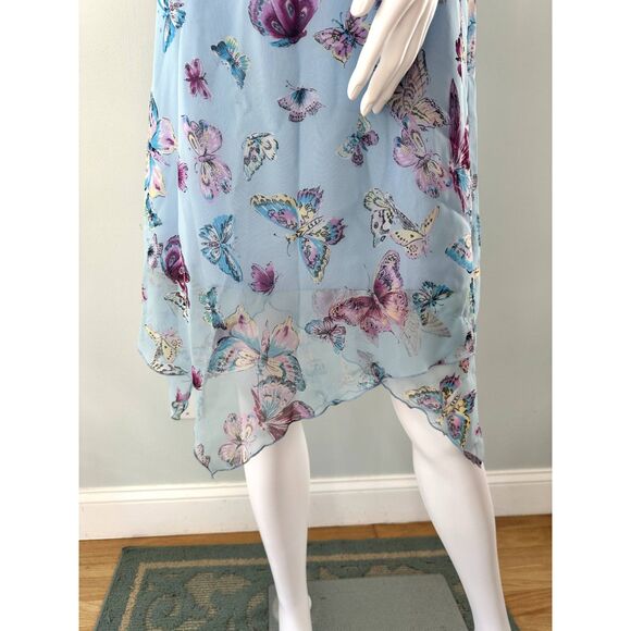 Vintage Y2K Amy Byer Blue Butterfly Print Chiffon Dress size Juniors Medium - Picture 5 of 7